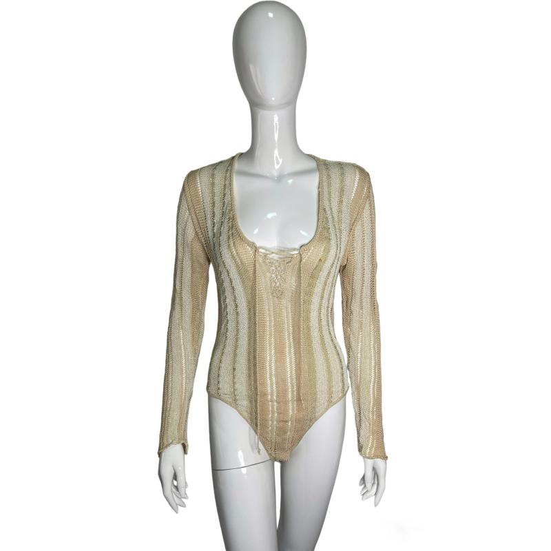 Roberto Cavalli 1990's beige woven bodysuit