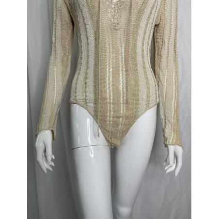 Roberto Cavalli 1990's beige woven bodysuit