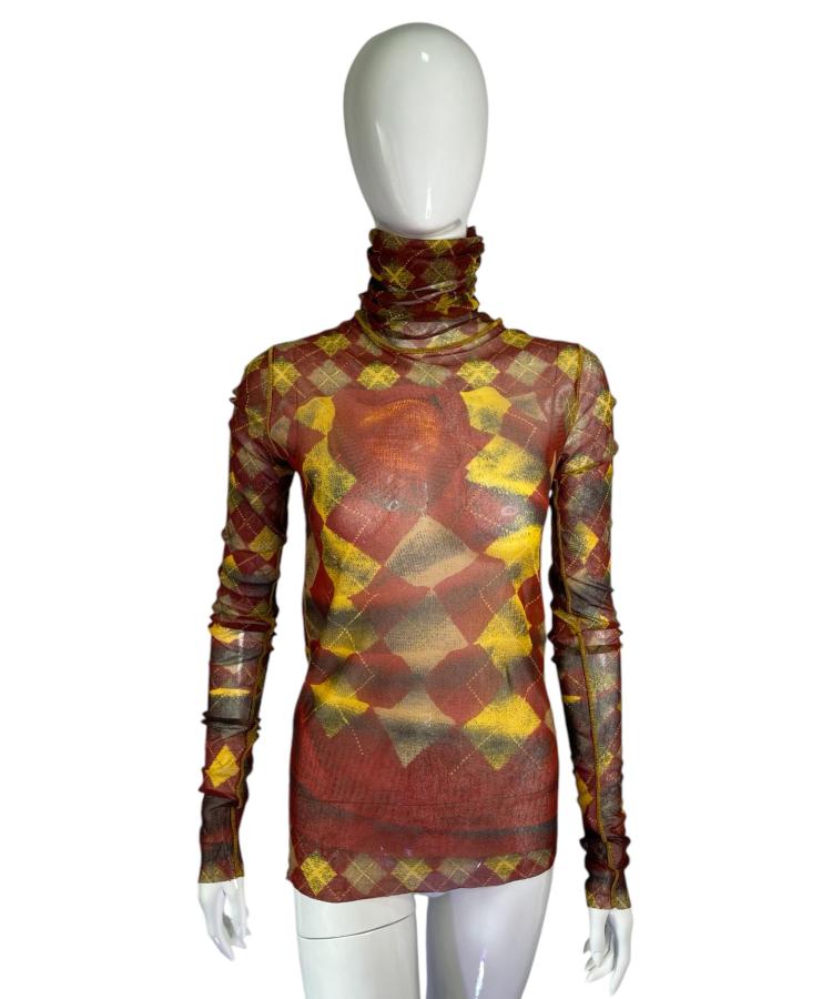 Jean Paul Gaultier trompe l'oeil jumper print mesh top / AW 1999