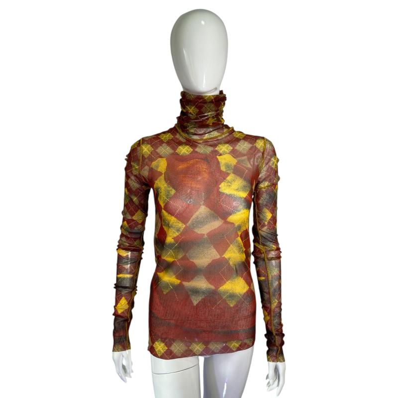 Jean Paul Gaultier trompe l'oeil jumper print mesh top / AW 1999