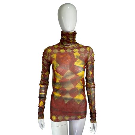 Jean Paul Gaultier trompe l'oeil jumper print mesh top / AW 1999