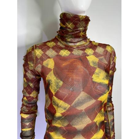 Jean Paul Gaultier trompe l'oeil jumper print mesh top / AW 1999