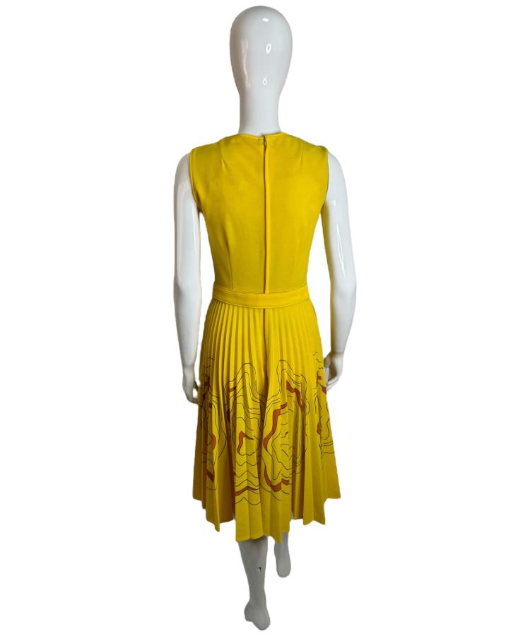 1970's yellow and brown pleated dress