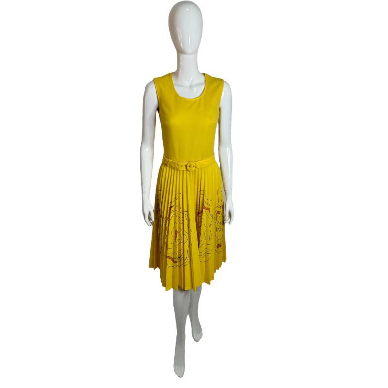 1970's yellow and brown pleated dress