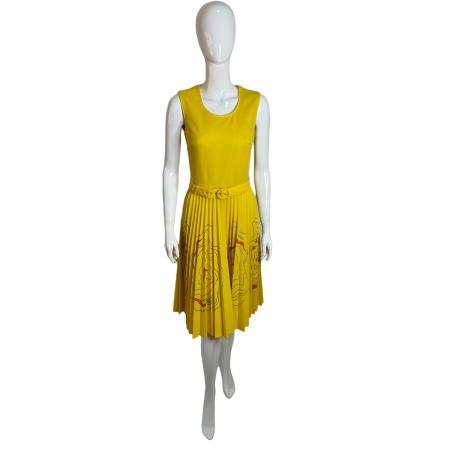 1970's yellow and brown pleated dress