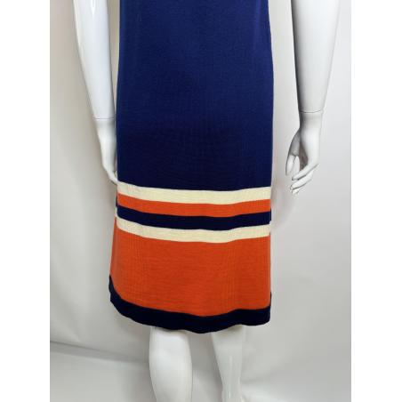 1970's navy woven Pussybow dress