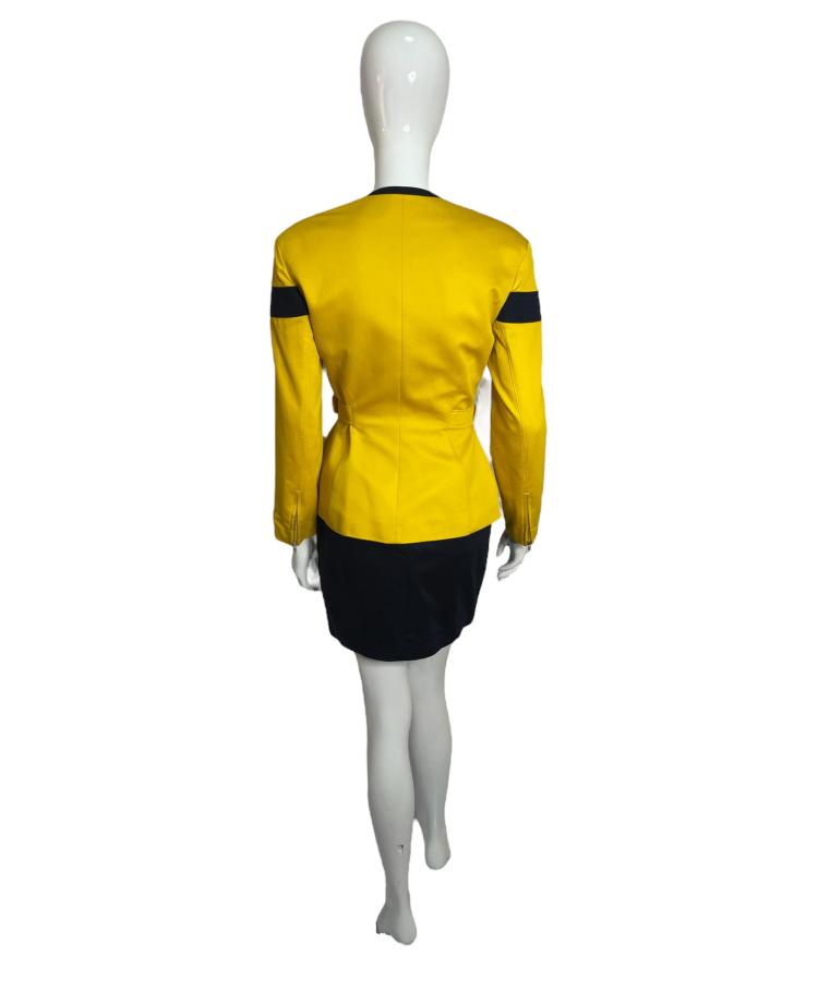 Thierry Mugler yellow and navy skirt suit