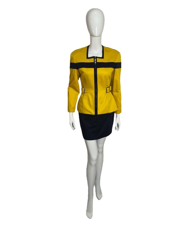 Thierry Mugler yellow and navy skirt suit