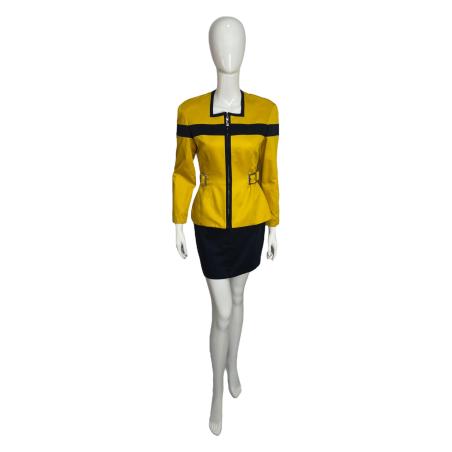 Thierry Mugler yellow and navy skirt suit