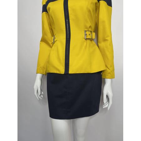 Thierry Mugler yellow and navy skirt suit