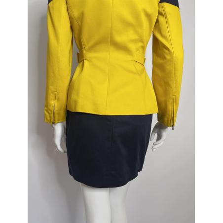 Thierry Mugler yellow and navy skirt suit