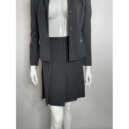 Claude Montana grey striped skirt suit