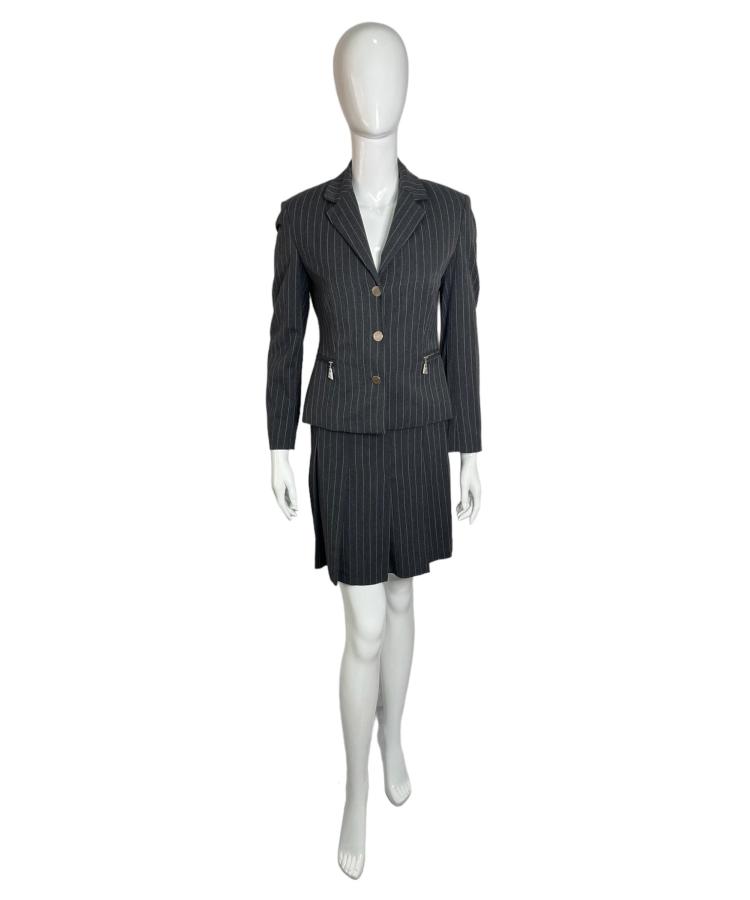 Claude Montana grey striped skirt suit