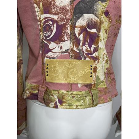 Just Cavalli pink rose print denim jacket