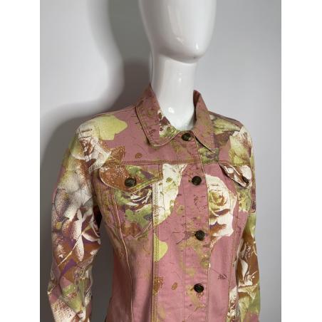 Just Cavalli pink rose print denim jacket