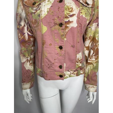 Just Cavalli pink rose print denim jacket