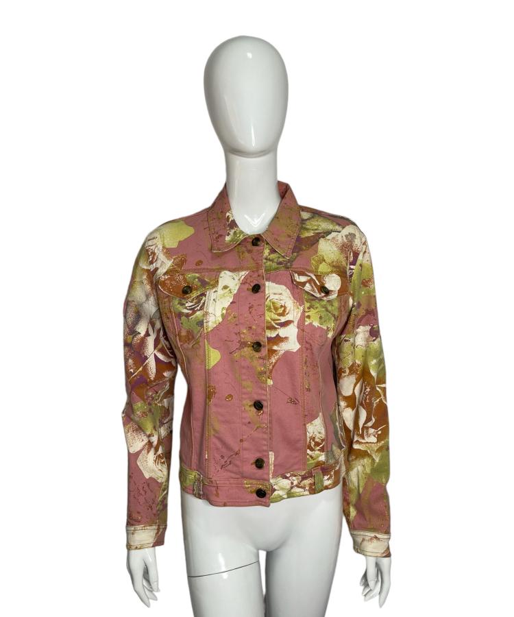 Just Cavalli pink rose print denim jacket