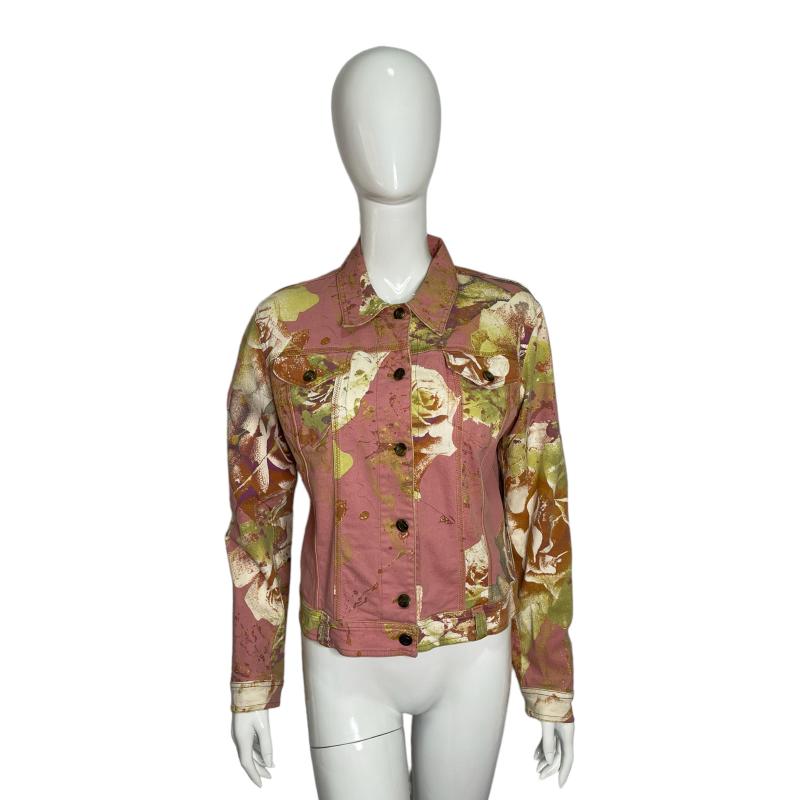 Just Cavalli pink rose print denim jacket