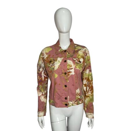 Just Cavalli pink rose print denim jacket