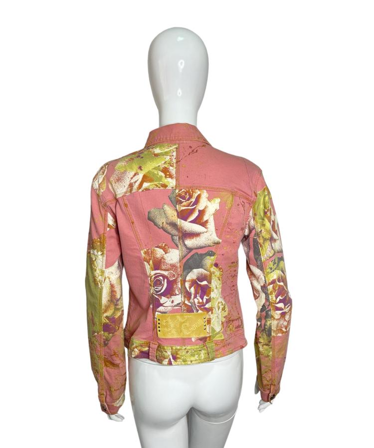 Just Cavalli pink rose print denim jacket