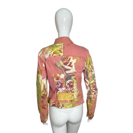 Just Cavalli pink rose print denim jacket