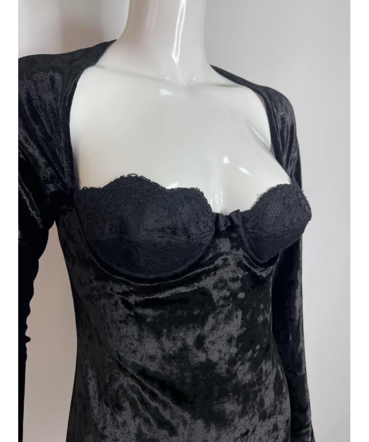 Moschino Couture black velvet top with inserted bra