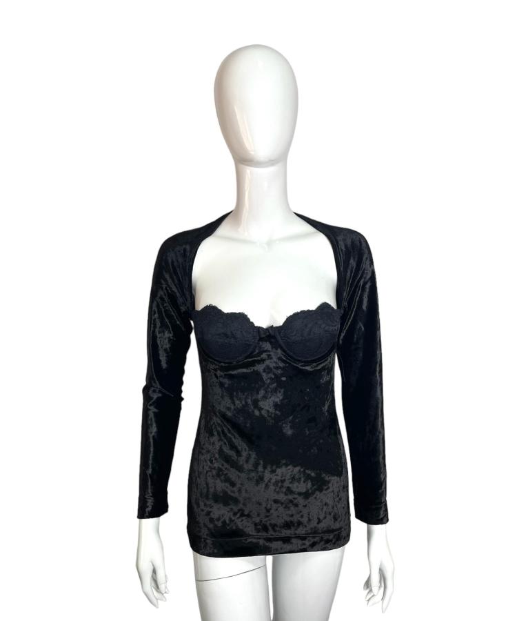 Moschino Couture black velvet top with inserted bra