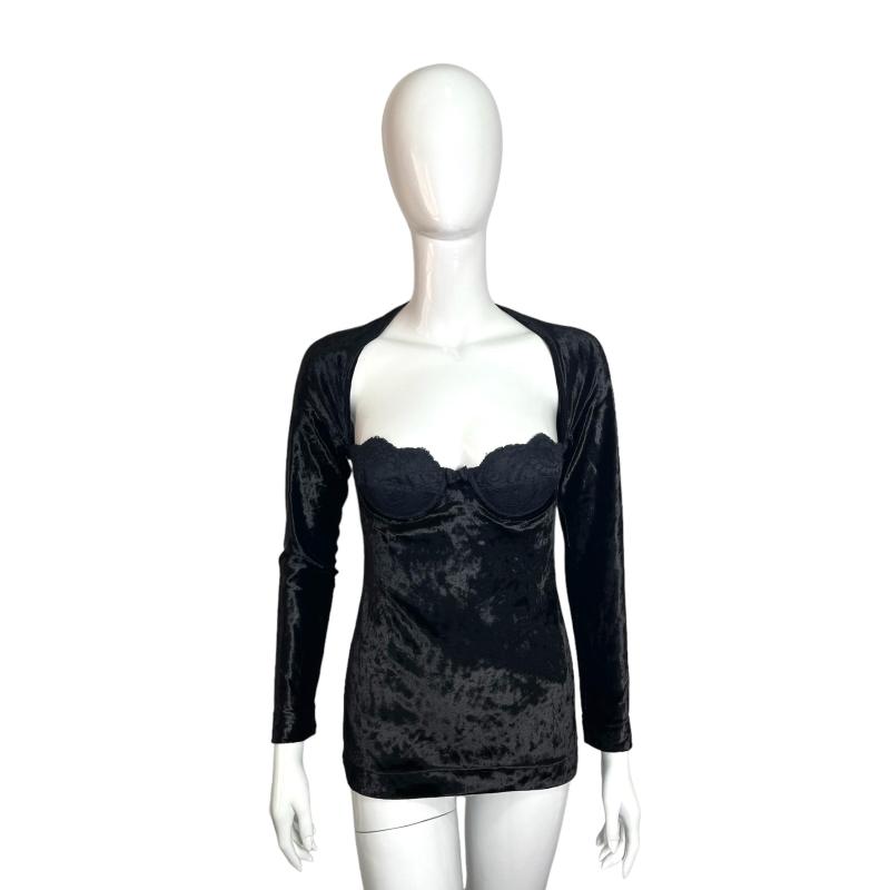 Moschino Couture black velvet top with inserted bra