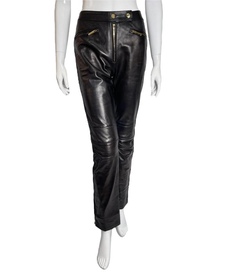 Gucci brown leather motorcycle pants