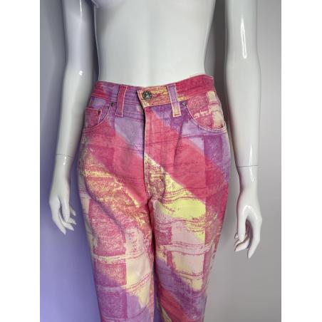 Versace Jeans couture pink and yellow abstract print jeans