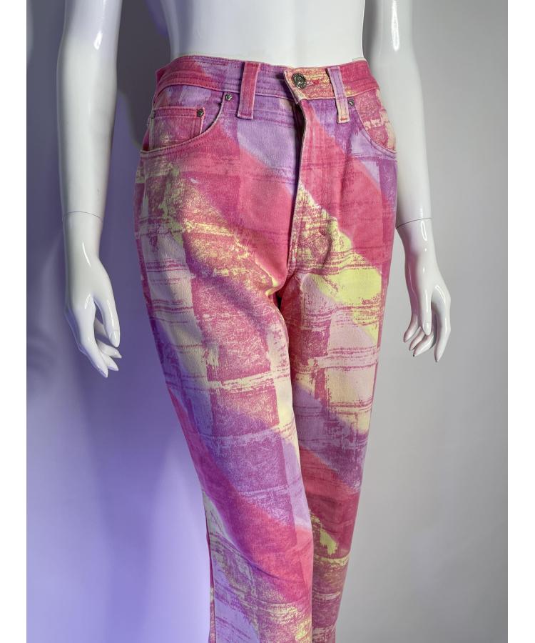 Versace Jeans couture pink and yellow abstract print jeans