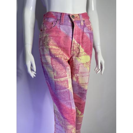 Versace Jeans couture pink and yellow abstract print jeans