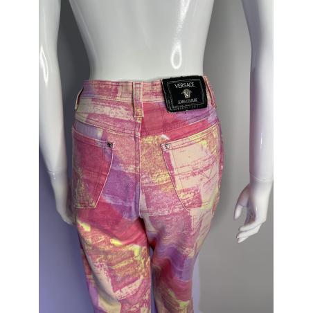 Versace Jeans couture pink and yellow abstract print jeans