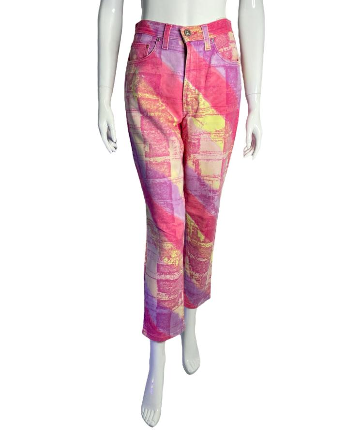 Versace Jeans couture pink and yellow abstract print jeans