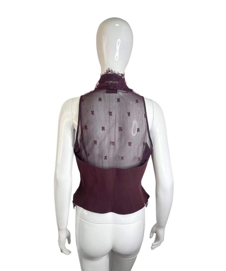 Thierry Mugler burgundy lace corset top