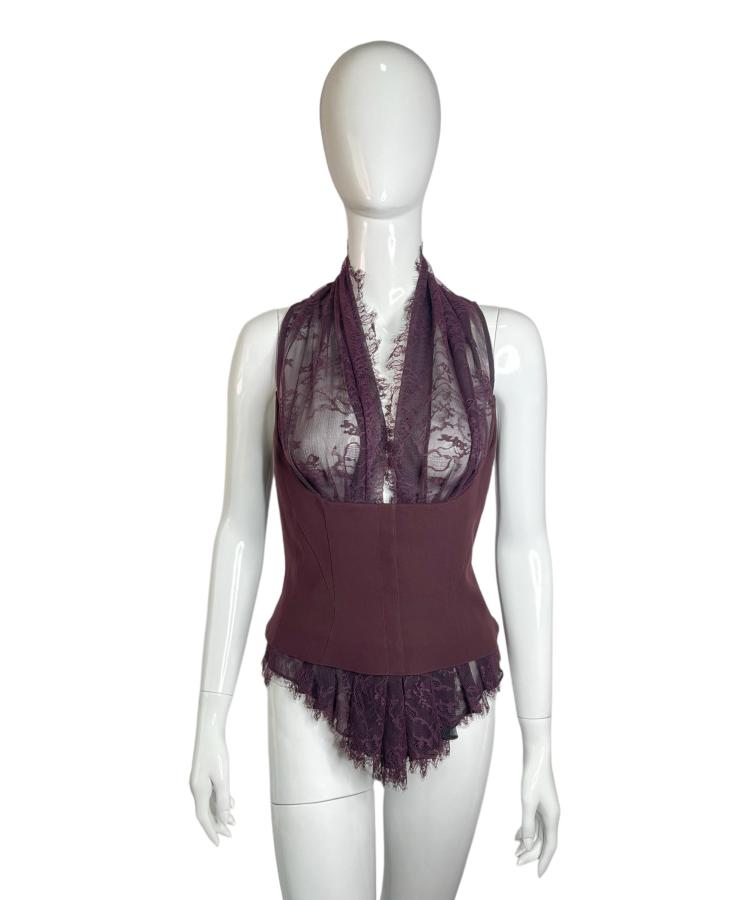 Thierry Mugler burgundy lace corset top