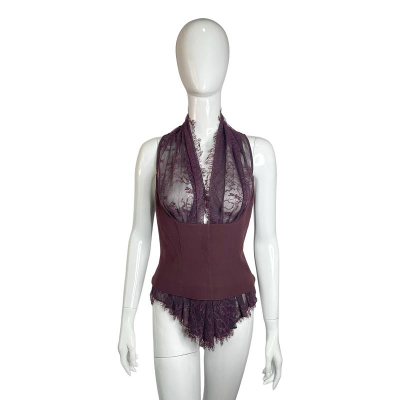 Thierry Mugler burgundy lace corset top