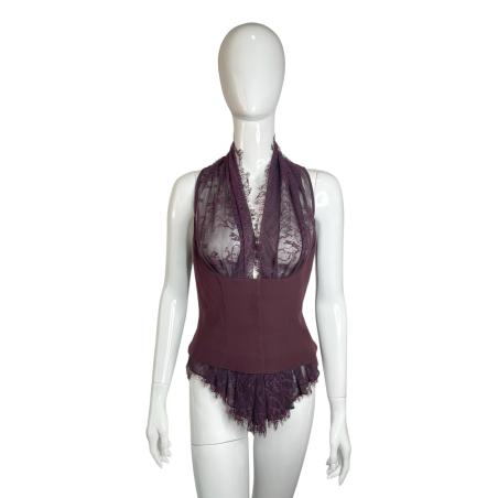 Thierry Mugler burgundy lace corset top